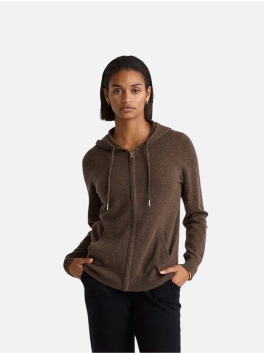 Quince 100% Cashmere Full Zip Hoodie Brown, New Sealed